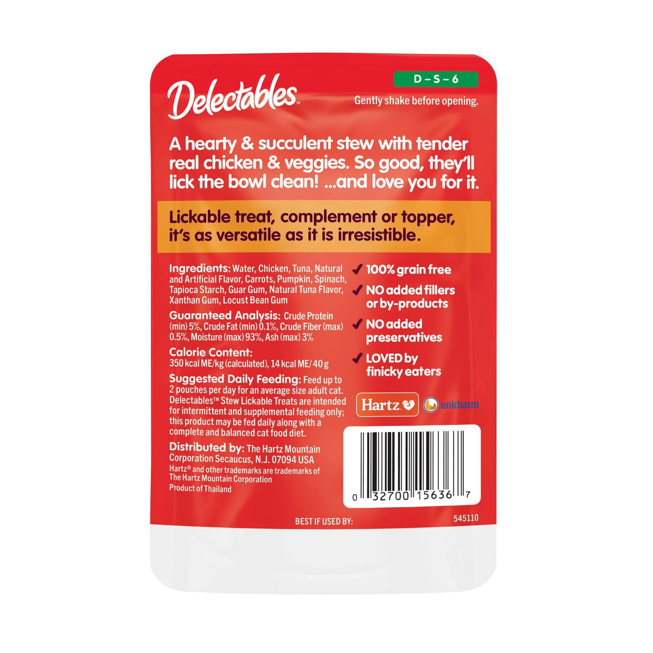 Hartz Delectables Stew Lickable Wet Treat, Chicken & Veggies, 1.4oz Pouch (12 Pack)