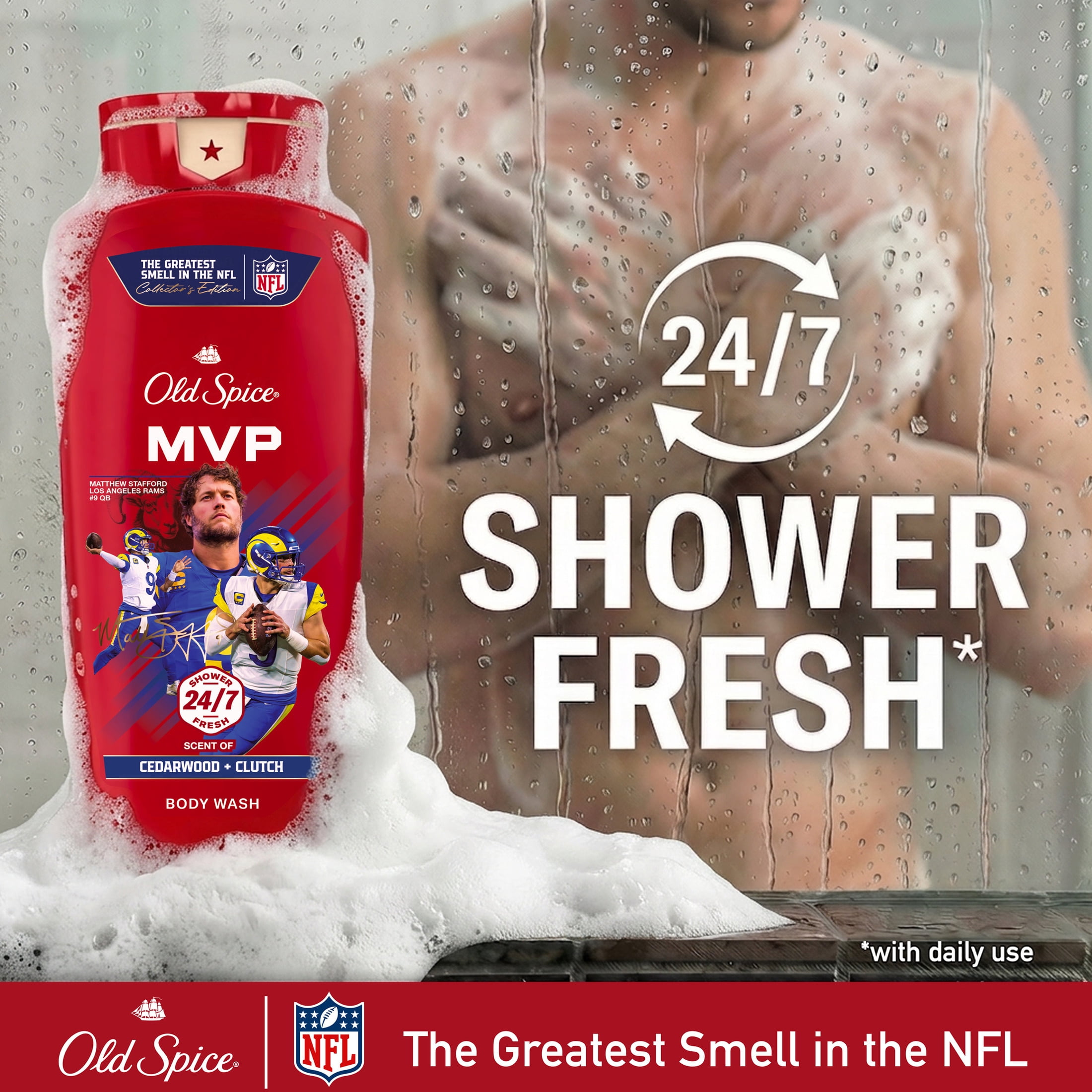 Old Spice Body Wash for Men, NFL Collection, Matthew Stafford, Scent of Cedarwood + Clutch, 24 fl oz