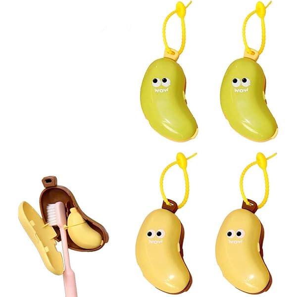 wonima02 Banana Toothbrush Case, Portable Toothbrush Holder with Silicone Toothpaste Dispenser, Cute Fun Banana Shape Travel Toothbrushs Storage Box, Tooth Brush Caps Holder (2 Y + 2 G)