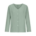 thumbnail image 5 of Chbgutlmr Womens Button down Shirts Cotton Linen Long Sleeve Shirt V Neck Casual Blouses Solid Color, 5 of 7