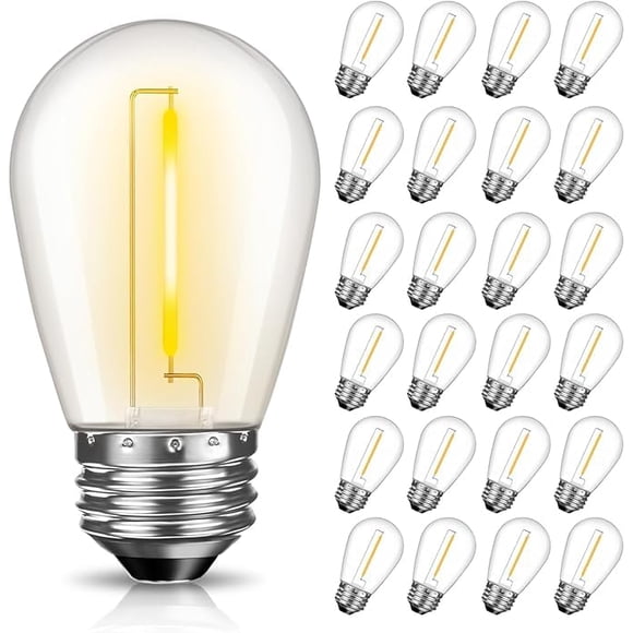 24PCS Focos Led Luz Calida, Bombillas de Repuesto LED S14, Focos Vintage Luz calida, Inastillable e Impermeable, 2200K, E26, 110V, para Luces de Cadena para Exteriores