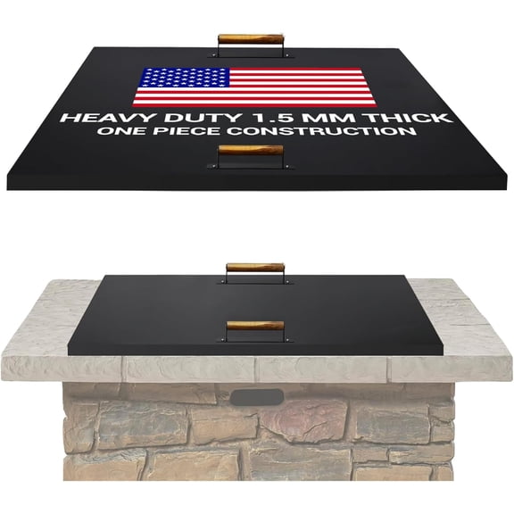 Febtech - 36 inch Square Fire Pit Lid Fit for 34" Fire Ring - 1.5mm Steel Fire Pit Lid - Firepit Insert Square Drop-in Pan Burner Lid W/ Dual Wooden Handles Snuffer Lid for Patio Firepit Ring