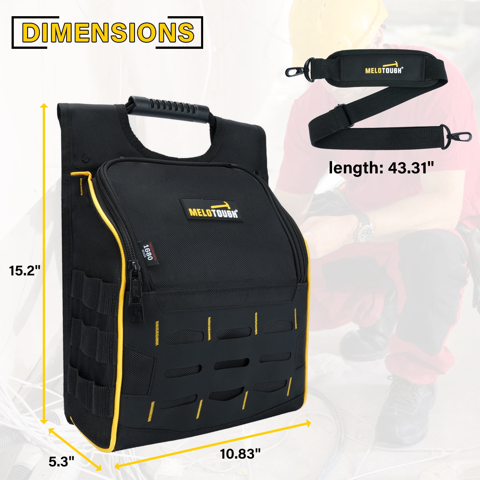 MELOTOUGH Electrician Tool Pouch with Shoulder Strap, Zippered Flip Cover Tool Pouch Bag with Multiple Storage Pockets for Electricians, Technicians, Maintenance