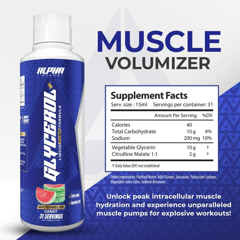 Glycerol+ Liquid Muscle Pump Formula - Stimulant-Free Liquid Glycerol and  Citrulline Supplement for Enhanced Hydration and Endurance (31 Servings,  Peach Rings)