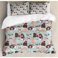 thumbnail image 1 of Love King Size Duvet Cover Set, Valentines Day Themed Heart Holding Animals of the World Iguana Penguin and Raccoon, Decorative 3 Piece Bedding Set with 2 Pillow Shams, Multicolor, by Ambesonne, 1 of 3