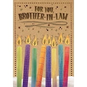 Designer Greetings Eight Tall Colorful Candles with Gold Foil Flames Birthday Card for Brother-in-Law