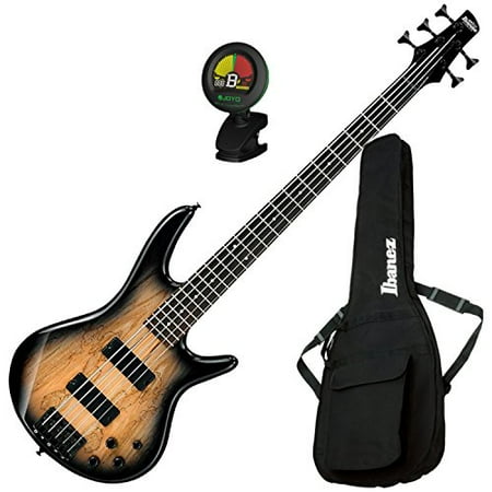 - Ibanez GSR205SM 5 String Spalted Maple Top Electric Bass Guitar (Natural Grey Burst) w/ Gig Bag and Tuner