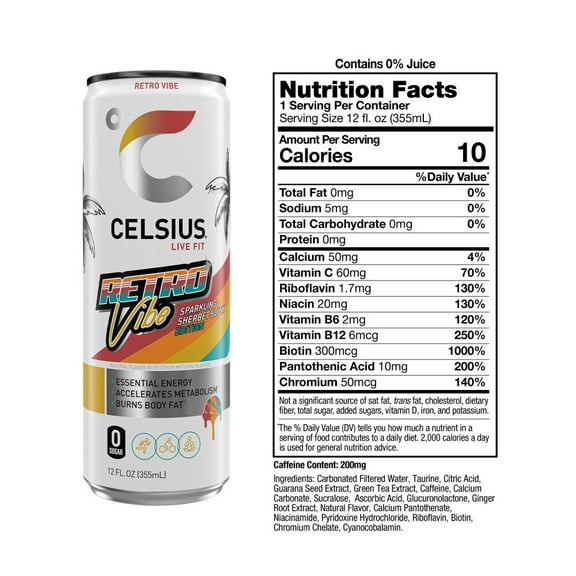 CELSIUS Sparkling Retro Vibe Energy Drink Can - 12 fl oz