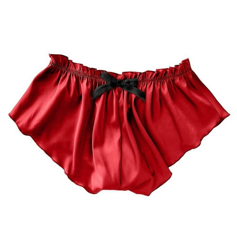 Womens Sexy Panties Silk Satin Panties Flowers Floral Plus Size Lace  Pajamas Underwear Women Shorts M Red