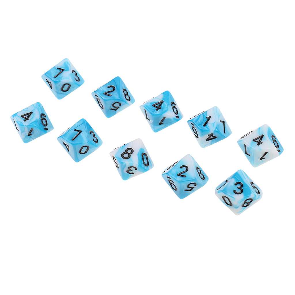 10pcs D10 Polyhedral Dice for RPG Role-Playing Game Board Game Blue White 