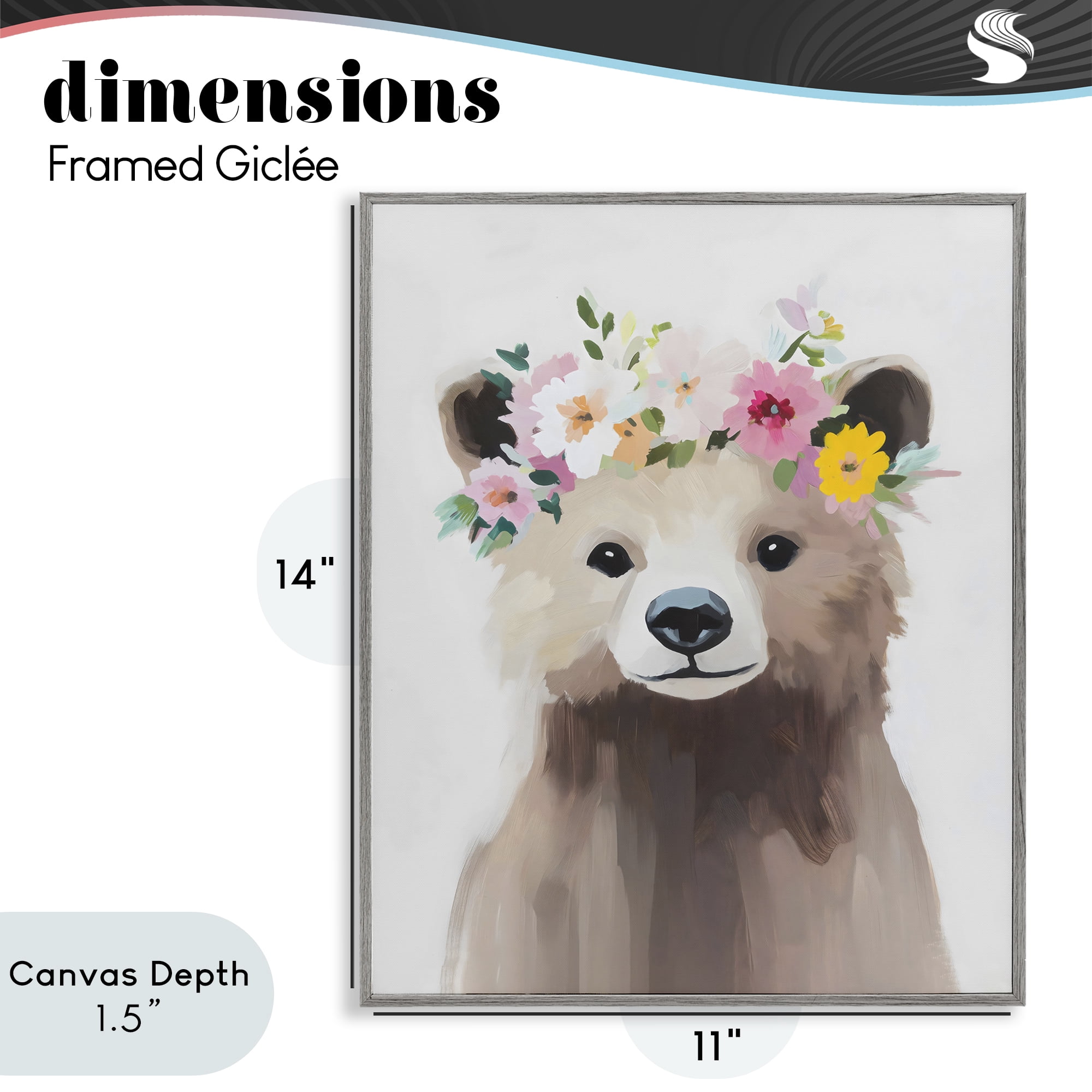 Stupell Industries Flower Crown Bear Gray Framed Giclee Art, design by The Prints Vibe