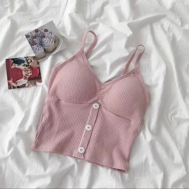 VISgogo Camisola de punto de verano para mujer, color sólido, sin mangas, sin espalda, con botones VISgogo moda