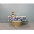thumbnail image 2 of Bone Inlay Round Coffee Table with Brass Base | Handmade Floral Inlay Center Table | Boho Living Room Furniture | Indian Accent Table, 2 of 5