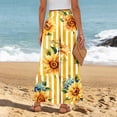 thumbnail image 5 of Womens Hawaiian Print Palazzo Pants Elastic High Waisted Ties Ruffle Hem Wide Leg Beach Pants with Pockets Orange XL, 5 of 5