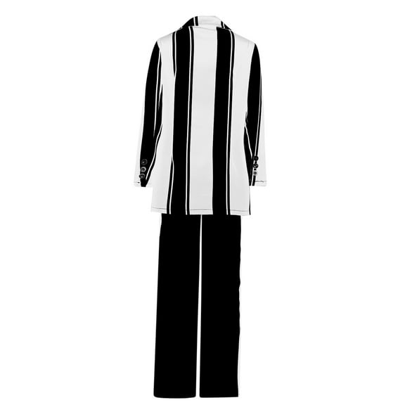 UAMVSH 2 Piece Blazers Outfits for Women Baggy Striped Color Block Jackets Palazzo Wide Leg Pantsuits with Pockets Lapel Business Dressy Sets(X-LargeWhite)