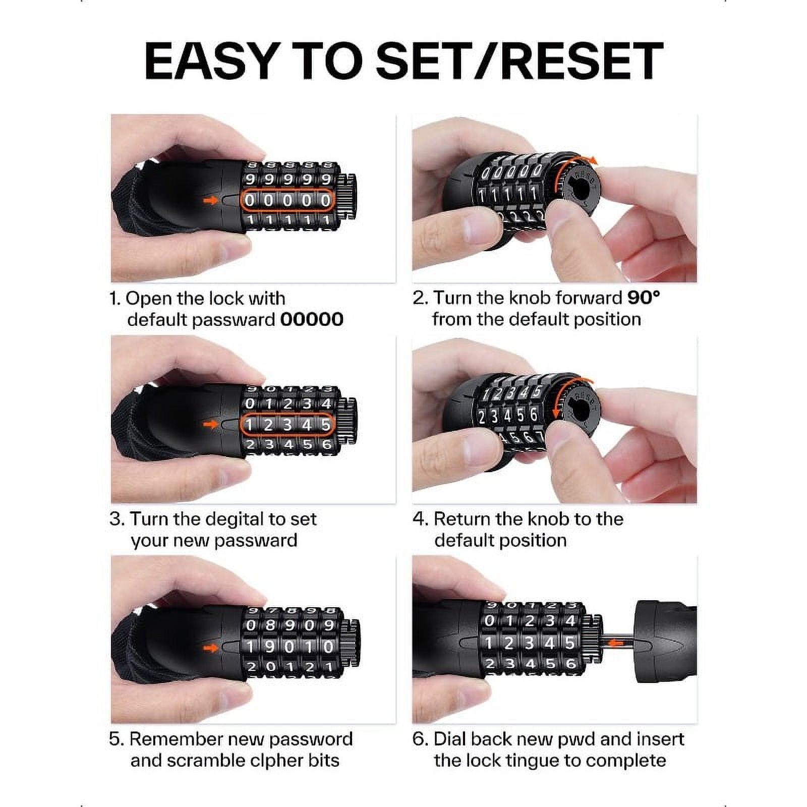Bike Lock: 5 Digit Combination High Security Anti Theft Bike Chain Lock - 3.2/3.6/4ft Heavy Duty Resettable Keyless Bicycle Lock for Bike, Motorcycle, Scooter, Door & Gate - 4/6mm Thick