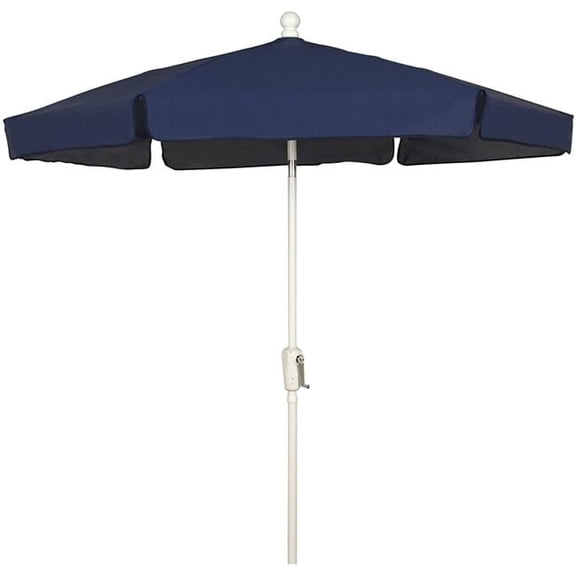 7.5 ft. 6 Rib Crank White Hex Garden Umbrella with Navy Blue Vinyl Coated Weave Canopy