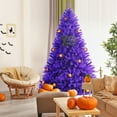 thumbnail image 4 of Gymax 7 FT Pre-lit Purple Artificial Christmas Halloween Tree w/ Mini Pumpkins, 4 of 10