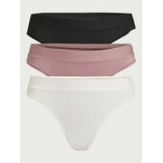 Joyspun Women's Ribbed Modal Thong Panties, 3-Pack, Sizes XS to 3XL