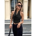 thumbnail image 6 of Women'S Striped Halter Tops Tie Backless Open Back Draped Front Crop Tank Top Black L, 6 of 10