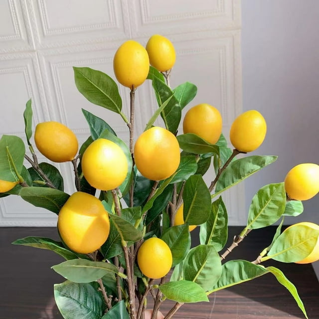 Fake Lemon Branch Artificial Lemon Branch 65cm Yellow Lemon Long Branches Leaves Green Plant For Living Room Model Room Decoration