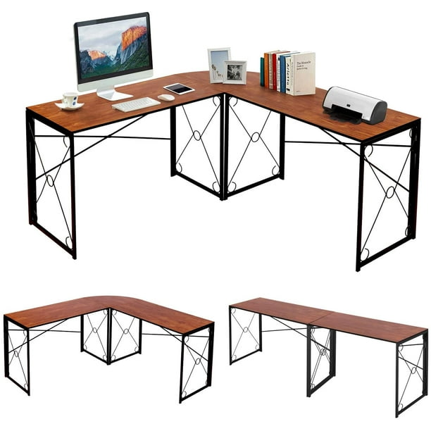 Vecelo L Shaped Computer Corner Craft Desk 59 X59 Large Industrial Home Office Workstation Multi Usage Long 2 Person Table Easy Assembly Saving Space Brown Wooden Grain Com Vecelo L Shaped Computer Corner Craft, Corner Craft Desk