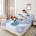 thumbnail image 3 of jejeloiu Modern Abstract Geometric Queen Sheets For Men Women,Contemporary Print Queen Sheet Sets,Blue White,4 Pieces,1 Flat Sheet, 1 Fitted Sheet and 2 Pillowcases, 3 of 6