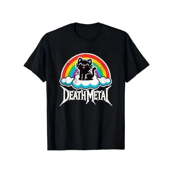 Unisex Funny Black Cat Rainbow Death Metal Graphic T-Shirt