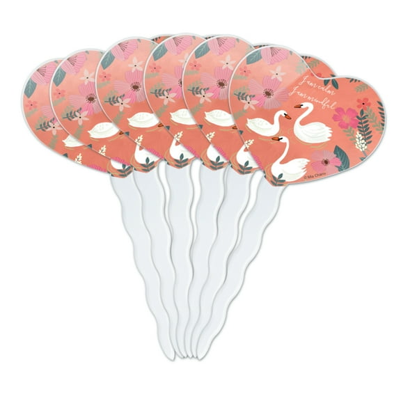 I am Calm I am Mindful Swans Flowers Heart Love Cupcake Picks Toppers Decoration Set of 6