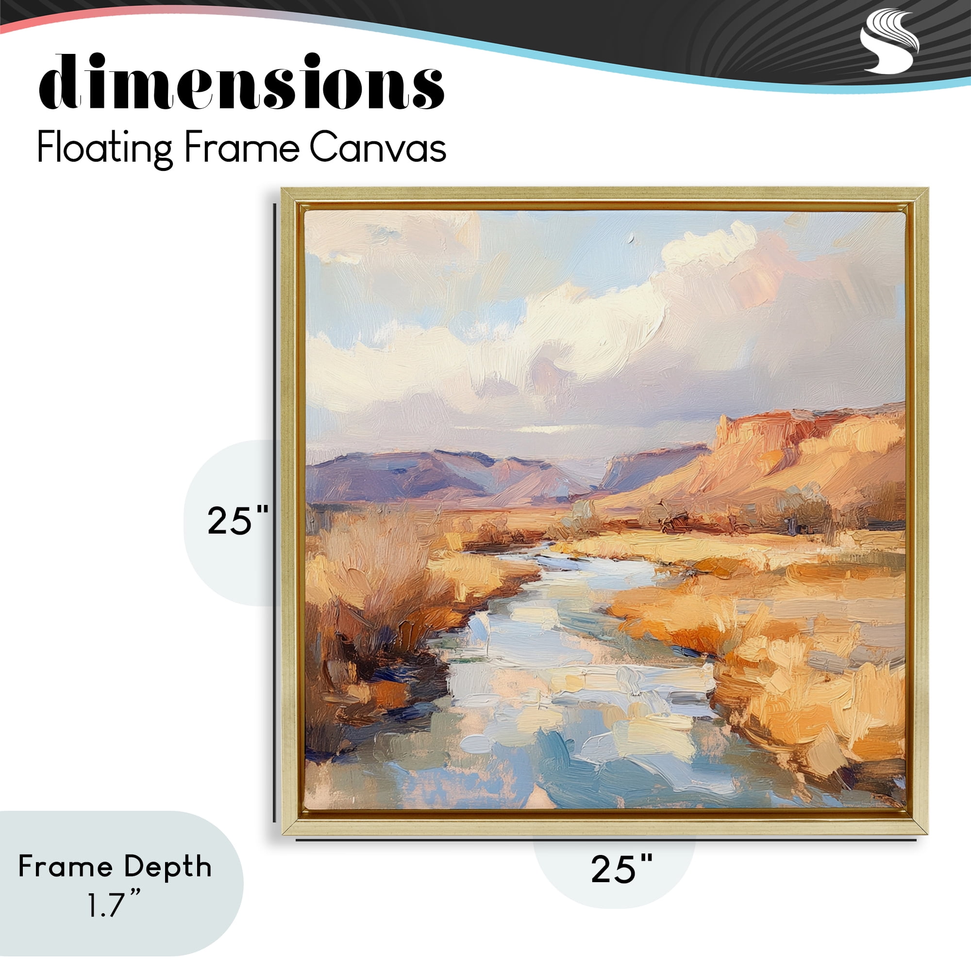 Stupell Industries Plateau River Evening Glow Gold Framed Floater Canvas Wall Art, design by Petal Prints Design
