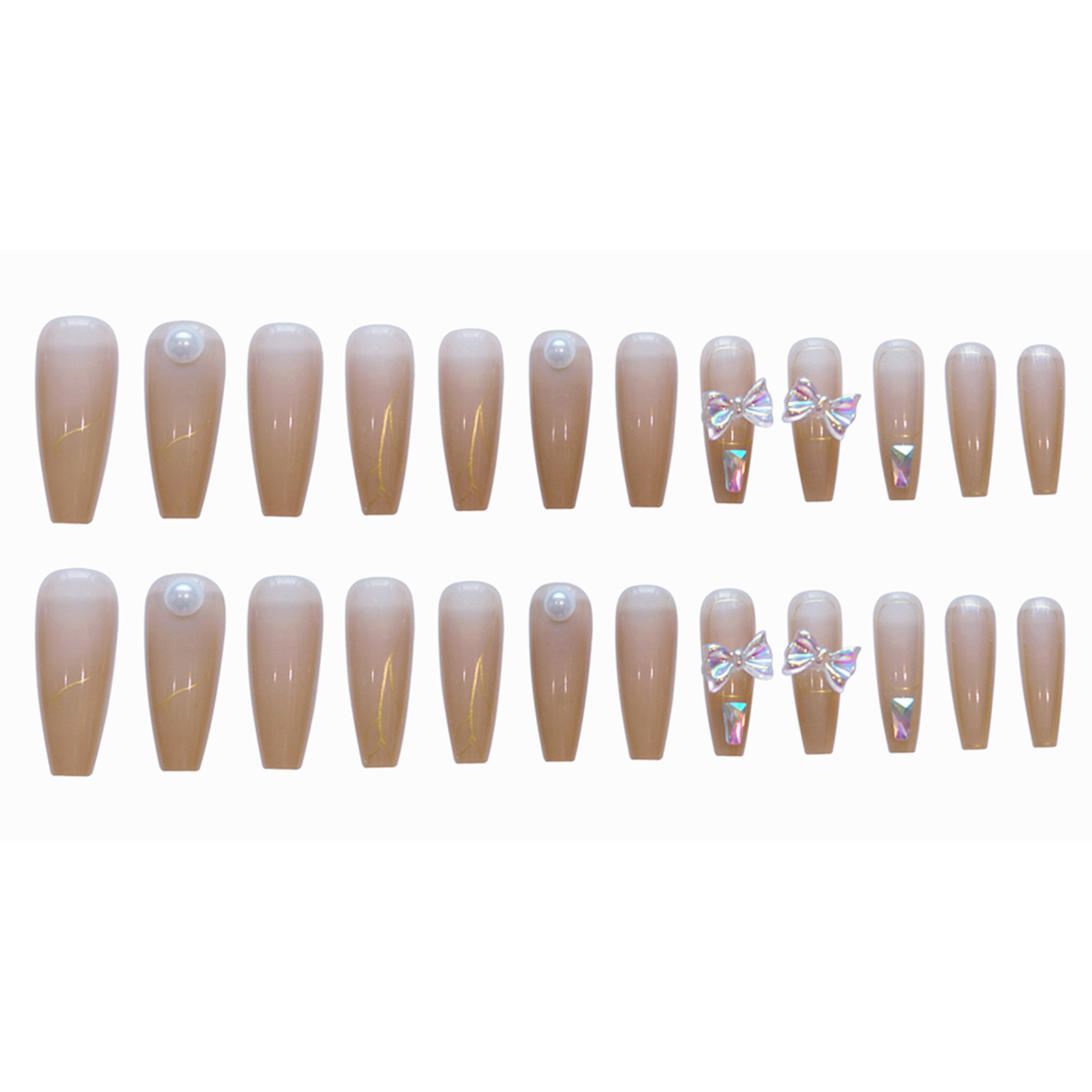 24Pcs Glossy False Nails Glitter 3D Bow Wearable Fake Nails for Women