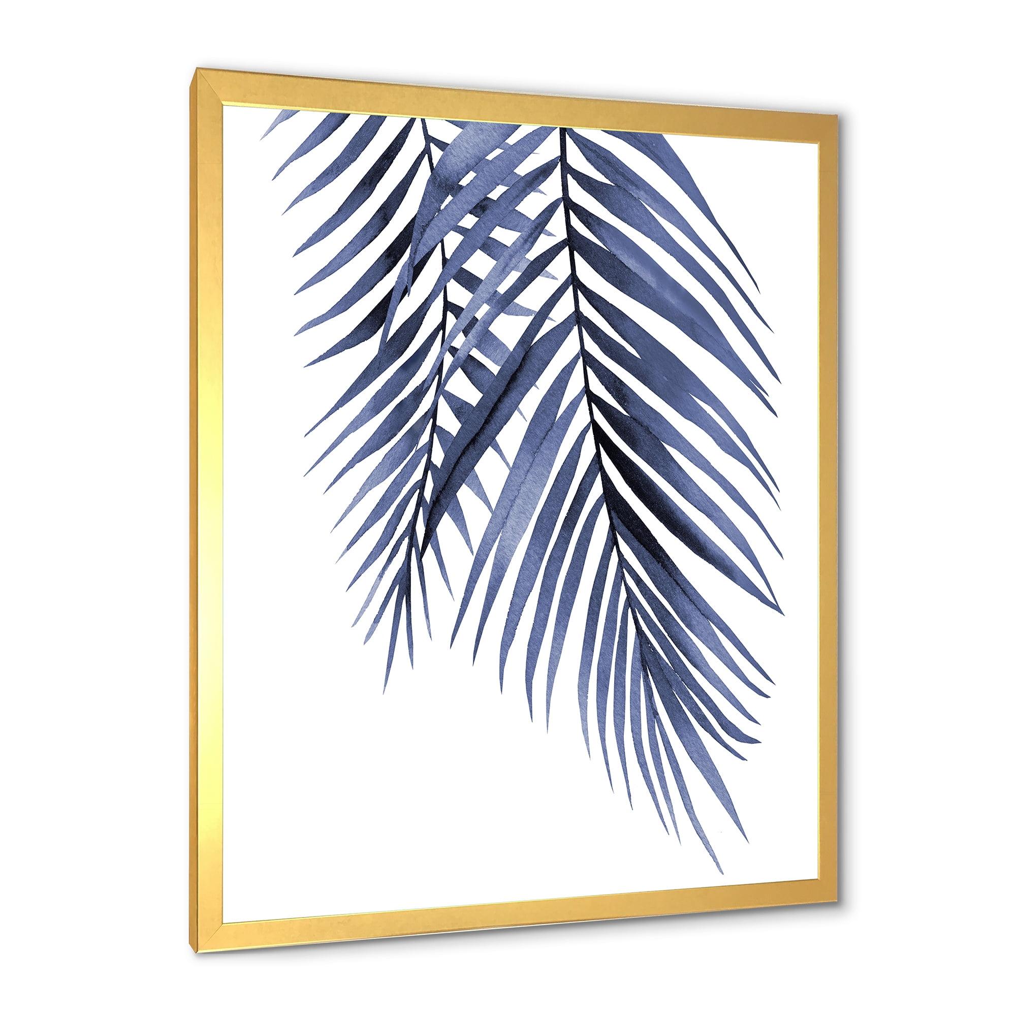 Designart 'Abstract Blue Palm Leaves Tropical Branches' Traditional Framed Art Print