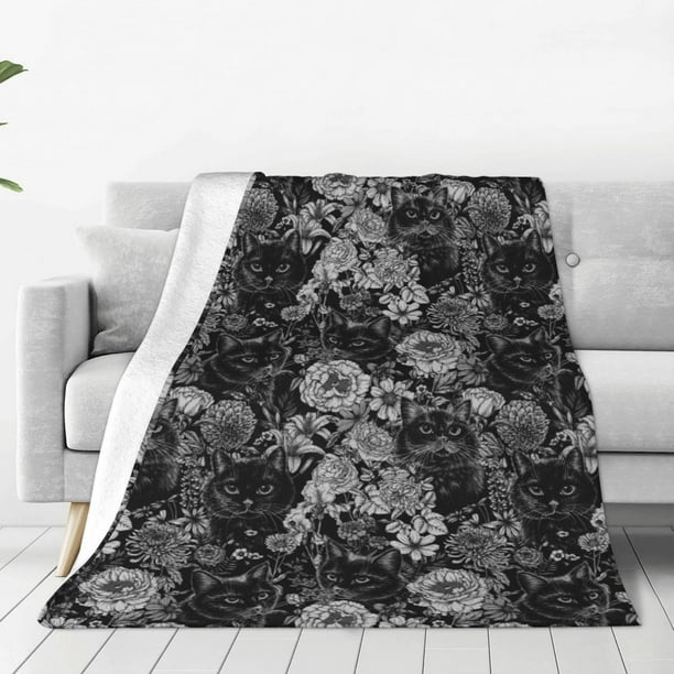 Balery Black Cats In A Garden Manta de Felpa Suave y Acogedora – Cobija de Franela Aterciopelada para Cama, Lavable y Cálida para Sofá, Mascotas, Transpirable-80"x60"