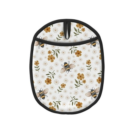 

Qekee Bees And Flowers Pattern Silicone Pot Holders Oven Mitts Heat Resistant Hot Pads Non Slip Pot Holder Towel Cloth Interior Lining