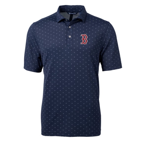 Men's Cutter & Buck Navy Boston Red Sox Big & Tall Virtue Eco Pique Tile Print Polo