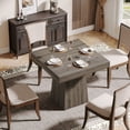 thumbnail image 7 of Finmind Square Dining Table for 4, 31.5-inch Farmhouse Kitchen Table with Sturdy Pedestal Base, Wood Dinner Table for Living Room, Light Gray, 7 of 7
