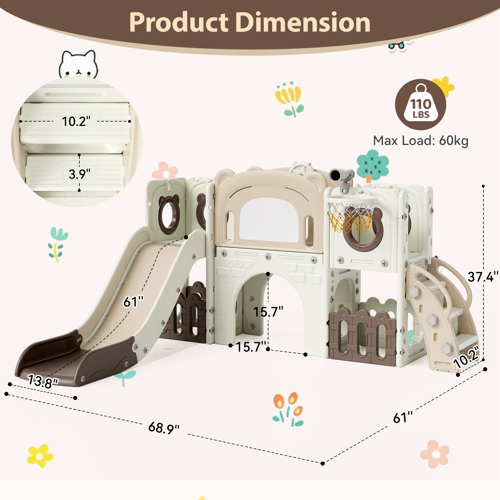 LAZY BUDDY 10 in 1 Toddler Slide Set, Kids Slide and Climber Playset with Basketball Hoop, Drawing Board, Telescope, Indoor Outdoor Playground