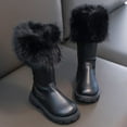 thumbnail image 4 of Girls Snow Boots Fold Over Fuzzy Fluffy Round Toe Lug Sole Zipper Winter Mid Calf Riding Booties, 4 of 8