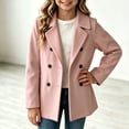 thumbnail image 2 of Girls Winter Coat Zaewscy Girls Double‑Breasted Wool Blend Coat Notched Lapel Long Sleeve Kids Casual Wool Outerwear Pink 130, 2 of 9