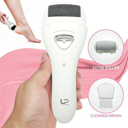 - LivingPro Electric Foot File, Rechargeable & Waterproof Callus Remover Pedicure Tools Ideal for Dead, Hard and Cracked Skin with Extra Roller Head and Cleaning Brush