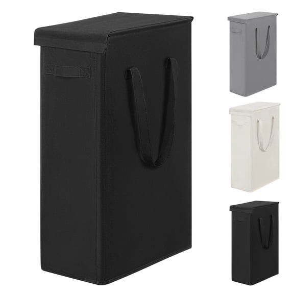 BGTREND Tall & Slim Laundry Hamper with Lid and handles Narrow Laundry Basket Collapsible Dirty Clothes Hamper Portable Laundry Storage Bin Oxford (45L, Black)