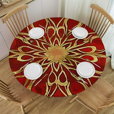 

Tllo0ord Kitchen Decoration Round Table Top Cover Retro Decoration Pattern Tablecloth Waterproof Elastic Edge Camping Indoor Fits up Diameter Tables and Red 42-46