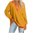 thumbnail image 1 of AherBiu Womens Shirts Long Sleeve V Neck Lapel Loose Fitting Shirts Spring Fall Comfy Pullover Tops Solid Color, 1 of 3