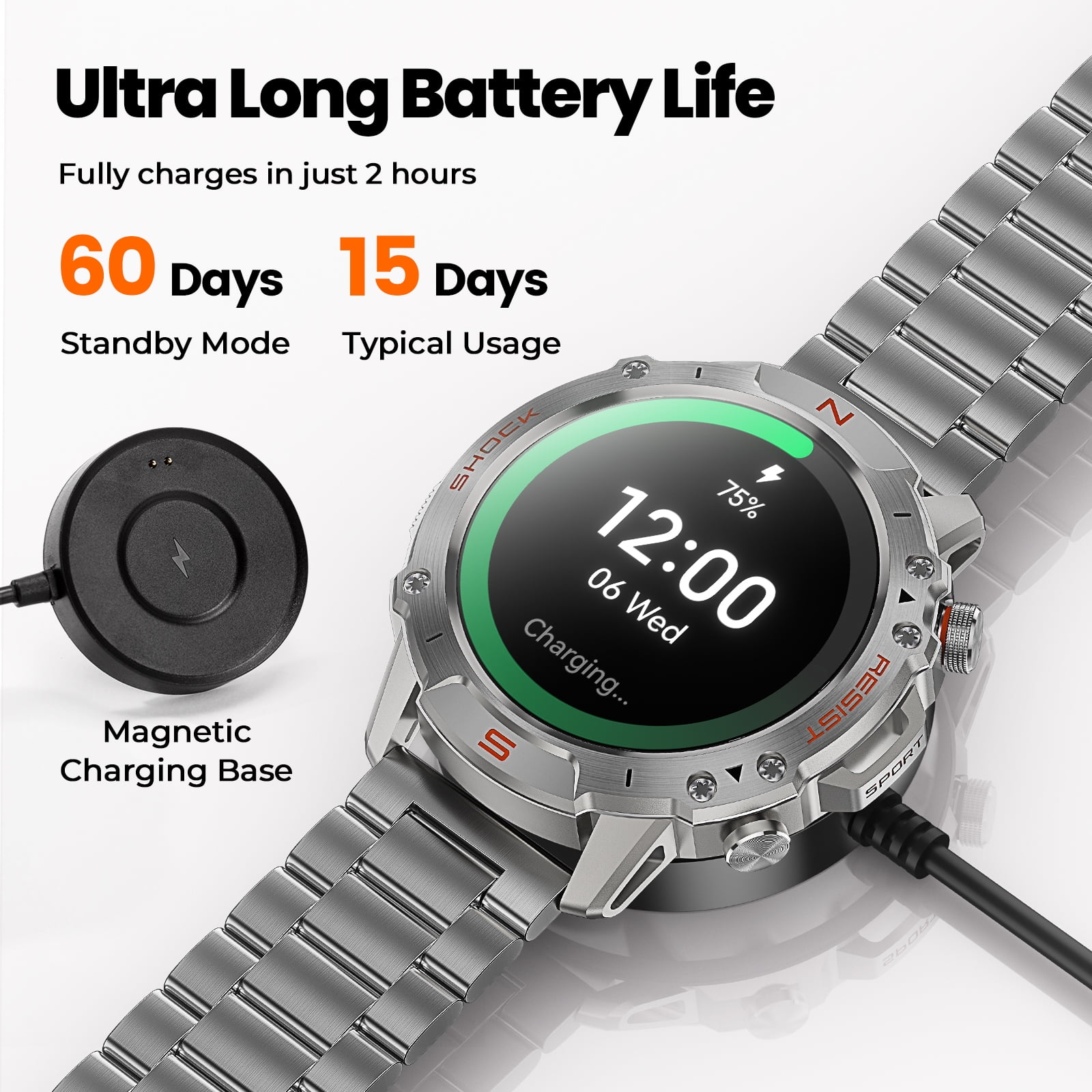 WalkerFit Smart Watch for Men, 1.43" AMOLED, 5ATM Waterproof, Bluetooth Call, Long Battery