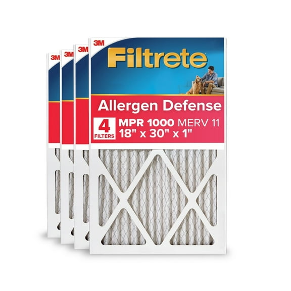 Filtrete 18x30x1 HVAC Furnace Air Filter, MPR 1000 MERV 11, Allergen Defense, 4 Pack