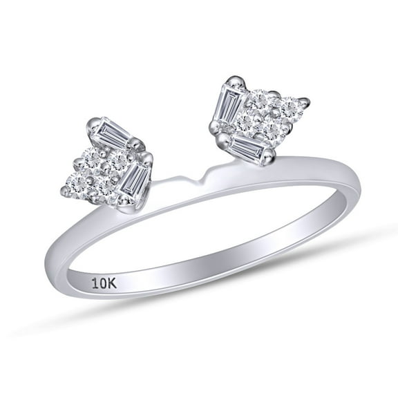 AFFY Baguette & Round Cut White Diamond Solitaire Enhancer Guard Ring in 10k White Gold (1/4 Cttw) Ring size-4