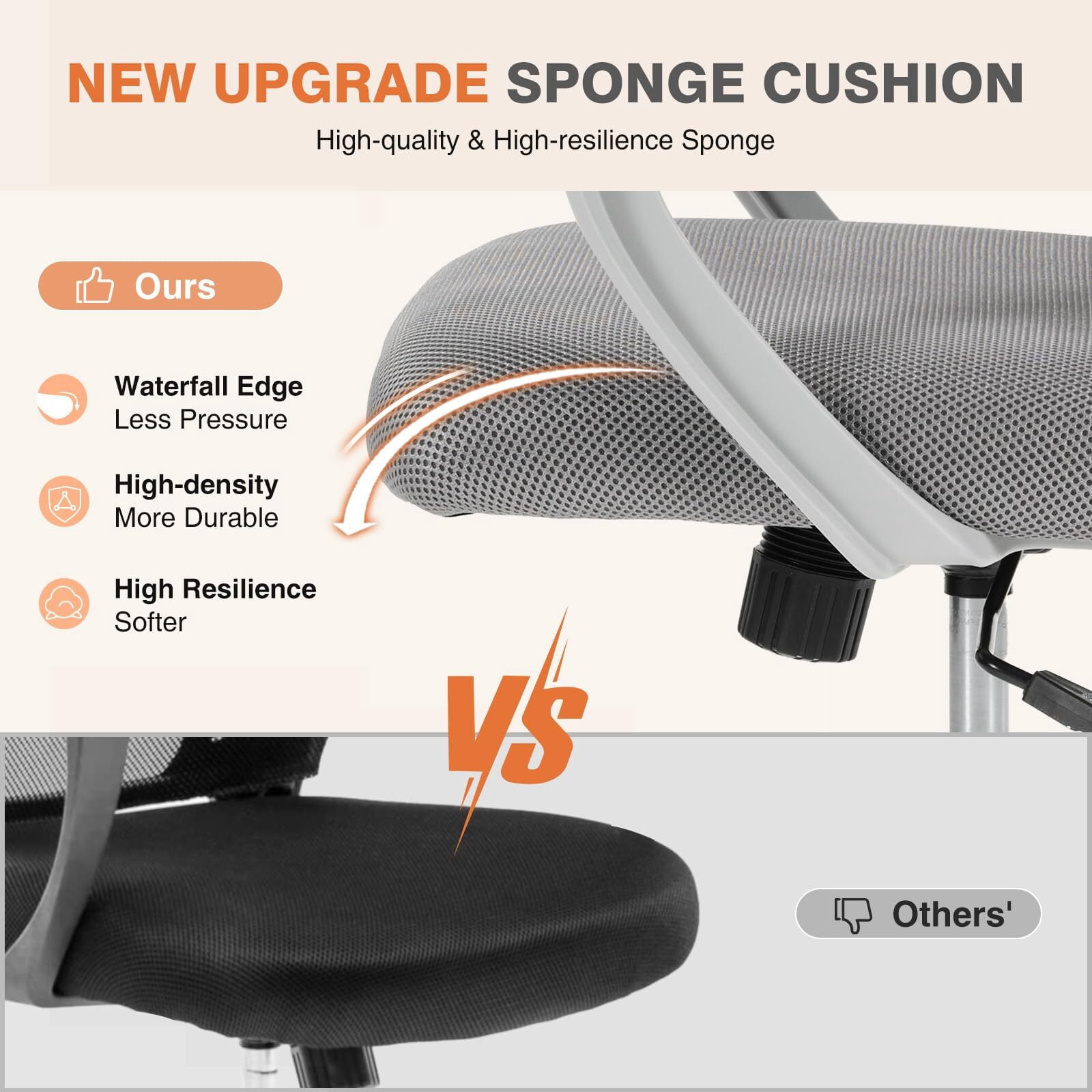 Kelno Ergonomic Mesh Office Chair Mid Back Desk Chair with Lumbar Support Adjustable Height Swivel Task Chair, Gray