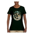 thumbnail image 2 of Wild Bobby I Only Told The Moon, Moon Phases Daisies and Butterflies Vintage Women Graphic Tee, Forest Green, X-Large, 2 of 6
