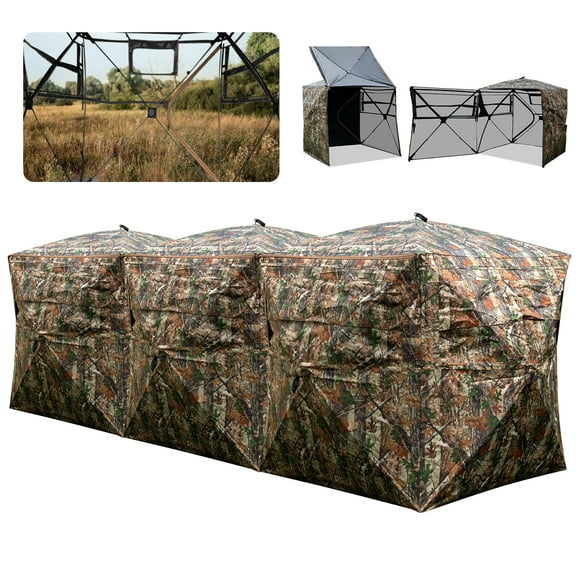 Gymax Stores de Chasse Côte à Côte pour 2 à 6 Personnes avec Fenêtres Sans Bruit, Portes à Balancier, Sac
