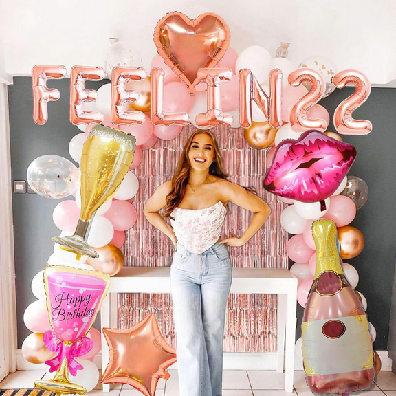 28 PCS Gorgeous 22nd Birthday Decoration Feelin 22 Balloons Banner Feelin 22 Party Supplies 22nd Birthday Party Favors Feelin 22 Decoration